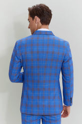 Blue Plaid Men's 3 Piece Tuxedo Suits